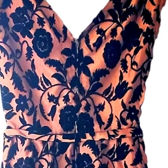 50s Cocktail Dress Cut Velvet Floral Copper Vintage I Magnin Modelique 24" Waist - Picture 14 of 14